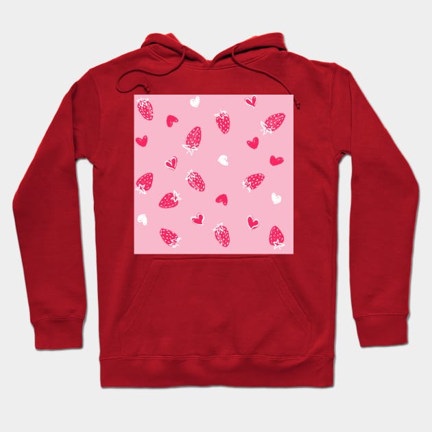 Light Pink Strawberry Love Hoodie by Carolina Díaz